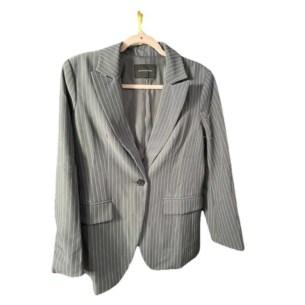 Banana Republic Factory Blazer Womens 8P Gray Pinstripe Sculpted Suit Jacket